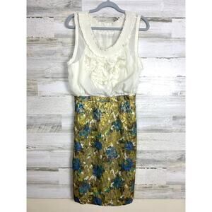 Anthropologie Moulinette Soeurs Womens 6 Cream Jacquard Metallic Silk Mini Dress